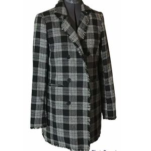 Carolina Belle Montreal Plaid Open Front Blazer Lined Jacket w/fun fringe detail